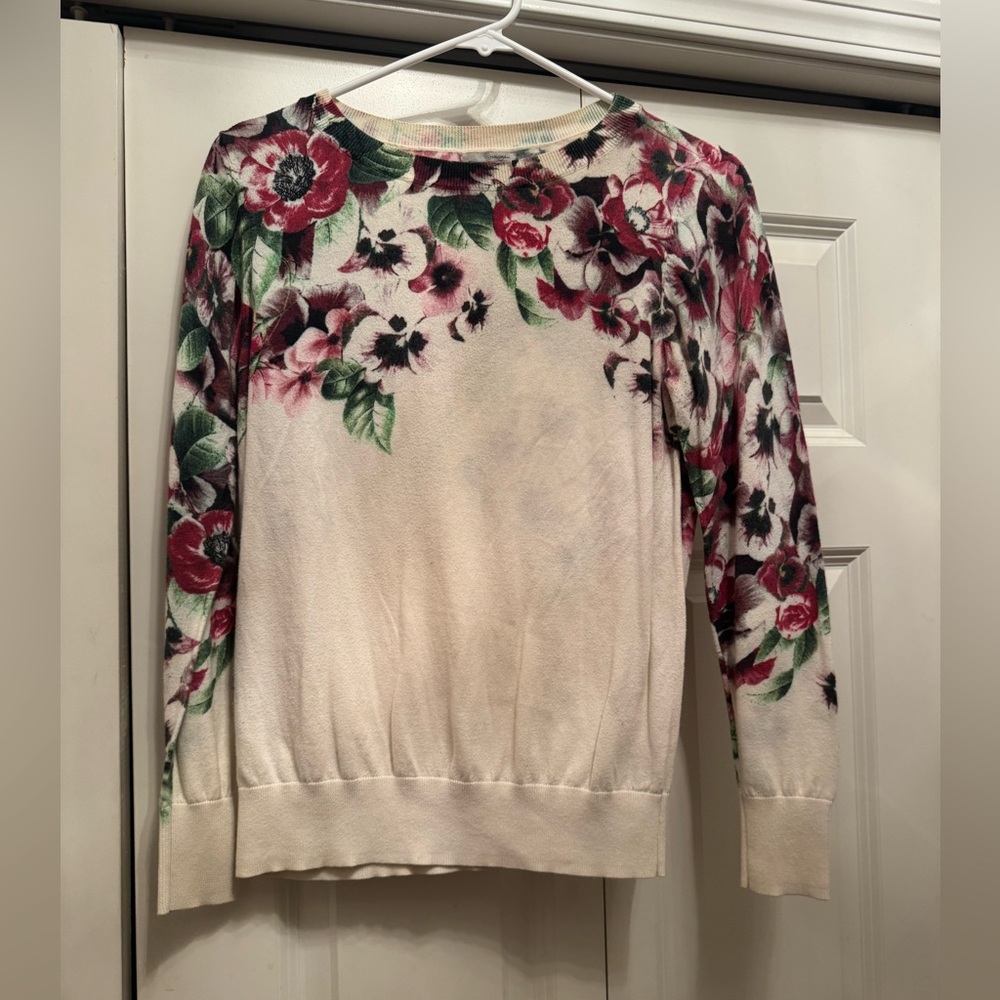 Halogen Cotton Lightweight Floral Sweater Flowers Pansies Crewneck Pullover S